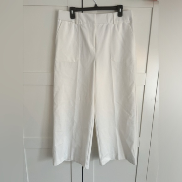 Amanda + Chelsea Wide Leg Modern Fit White Pants Size 12 Ankle Crop - Picture 1 of 4